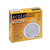 Светильник встраиваемый Ecola GX53, H6, металлический, 101 x 16 мм, плоский, белый