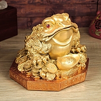 Копилка "Денежная жаба" большая, золото, стразы, подставка