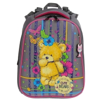 Рюкзак каркасный Stavia 36*28*16 эргономичная спинка, для девочки «Мишка» серый