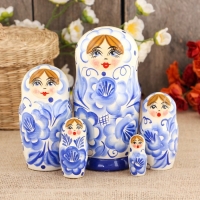 Матрешка "Гжель" 5 кукол, художественная роспись