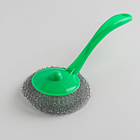 Губка для мытья посуды с ручкой Доляна «Бублик», металл, 15 гр, цвет МИКС
