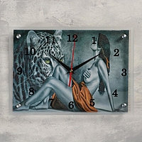 Часы настенные прямоугольные "Девушка и леопард", 25х35 см