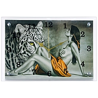 Часы настенные прямоугольные "Девушка и леопард", 25х35 см
