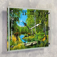 Часы настенные прямоугольные "Лес и река", 25х35 см