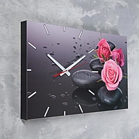 Часы-картина настенные "Розы на серых камнях", 61х37 см микс