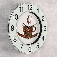 Часы стеклянные круглые "Чашка из кофейных зерен", цифры на кольце, 32х32 см