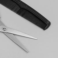 Набор парикмахерский 2 предмета: ножницы с упором, расческа двухрядная, цвет чёрный