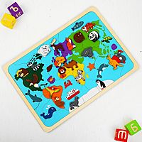 Мозаика «Карта мира», 82 детали (из них 20 зверей)