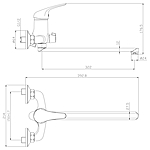 Смеситель для ванны Rossinka Y40-32 длинный излив хром