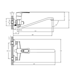 Смеситель для ванны Rossinka T40-34 длинный излив хром