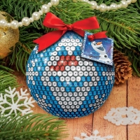 Новогодний шар "Олаф" Холодное сердце с пайетками + крепления + лента + мини-открытка