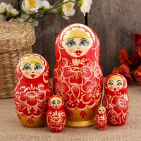 Матрешка "Гжель" красная 5 кукол, художественная роспись