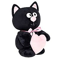 Мягкая игрушка Котик с сердцем черный 30 см